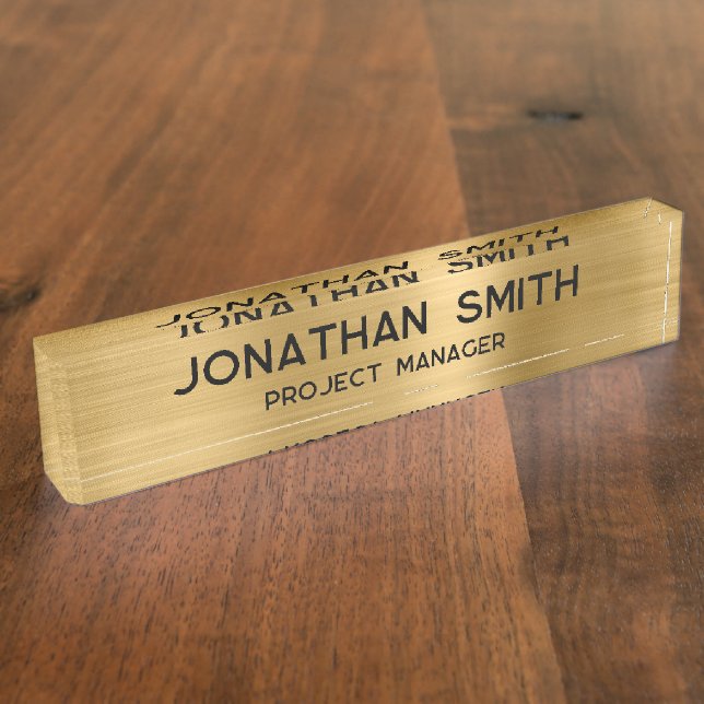Gold Brushed Metal Minimalist Name Nameplate (Side)