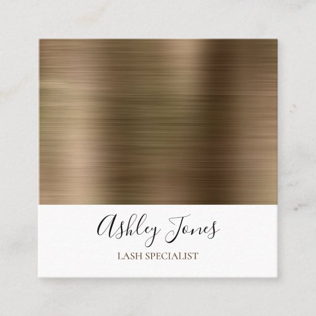 Gold Brushed Metal Monogram Elegant Script Square Business Card (Front)