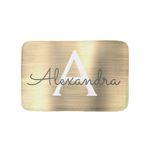 Gold Brushed Metal Monogram Name and Initial Bath Mat