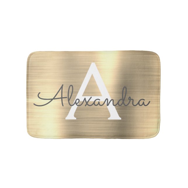 Gold Brushed Metal Monogram Name and Initial Bath Mat (Front)