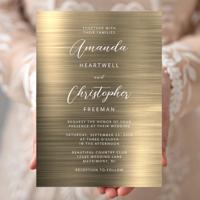 Gold Brushed Metal Script Wedding Invitation (Creator Uploaded)