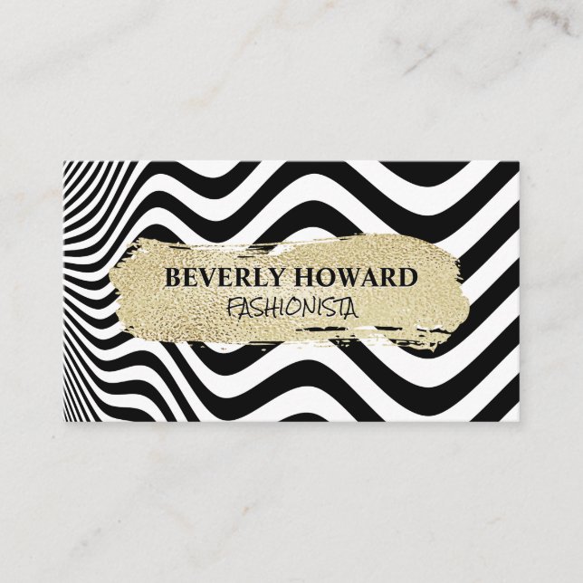 Gold Brushed | Modern Stripes Wave Art Business Card (Front)