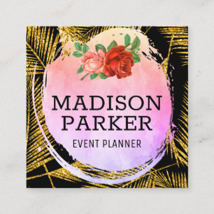 Gold Brushed Palm Leaf Pattern Square Business Card