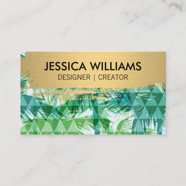 Gold Brushed | Palm Tree Geometric Business Card (Front)