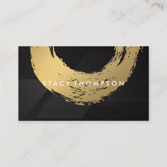 Gold Brushed Sleek Black Lines Business Card (Front)