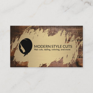 Gold Brushed Wood Hairstylist Barber Business Card