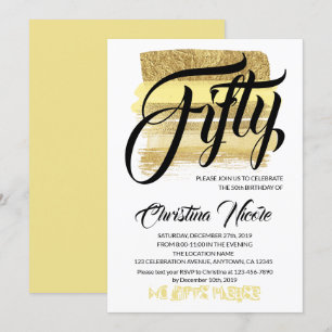 Gold Brushes Sparkly Fifty Birthday Party Trendy Invitation