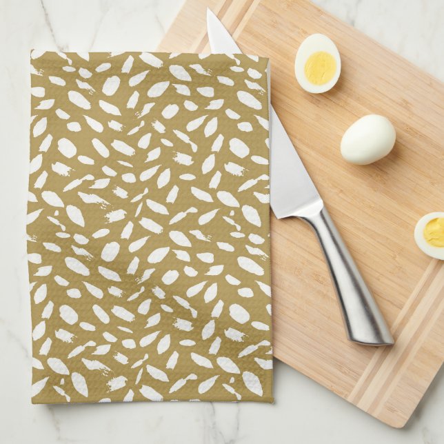 Gold Brushstroke Pattern Kitchen Towel (Quarter Fold)