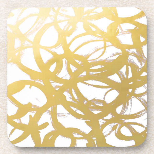 Gold Brushstroke Watercolor Circles Coaster (Front)