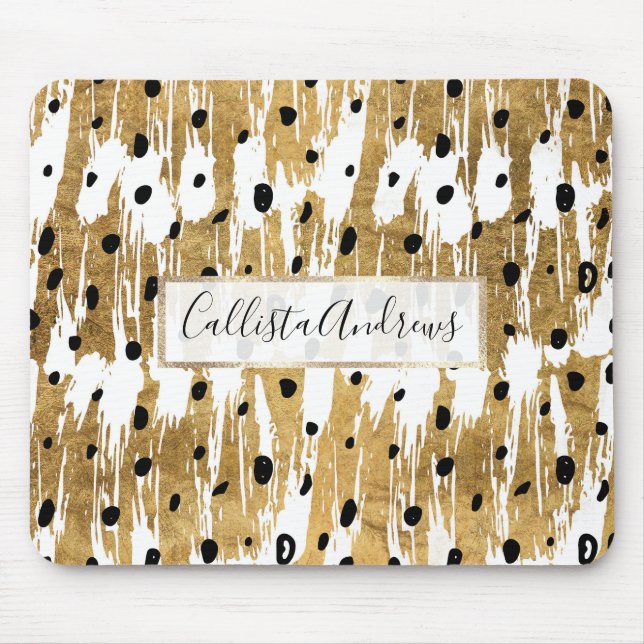 Gold Brushstrokes Modern Artsy Polka Dots Mouse Pad (Front)