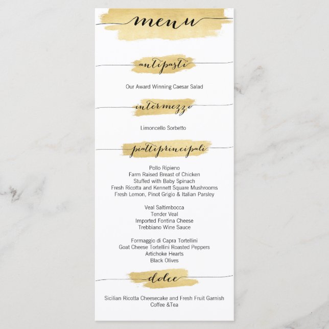 Gold Brushstrokes Wedding Menu (Front)
