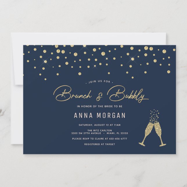 Gold Bubbles Brunch & Bubbly Invitation (Front)