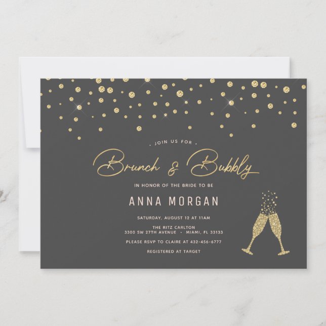 Gold Bubbles Brunch & Bubbly Invitation (Front)