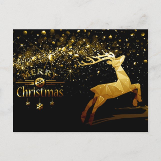 Gold bubbles, Reindeer, Snowflakes Merry Christmas Postcard (Front)