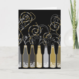 Gold Bubbly Bottles New Year's Eve Holiday Party Invitation