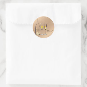Gold Bubbly Champagne Cheers Stylish Wedding Party Classic Round Sticker
