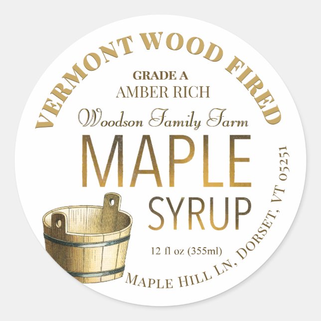 Gold Bucket Organic Local Maple Syrup Label (Front)