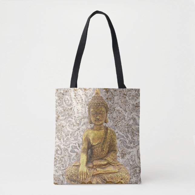 Gold Buddha Floral Flowers Tote Bag (Front)