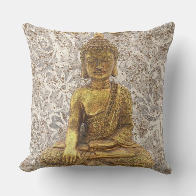 Gold Buddha Golden Floral Flowers Throw Pillow (Front)