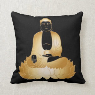 Gold Buddha & Lotus Flower Throw Pillow