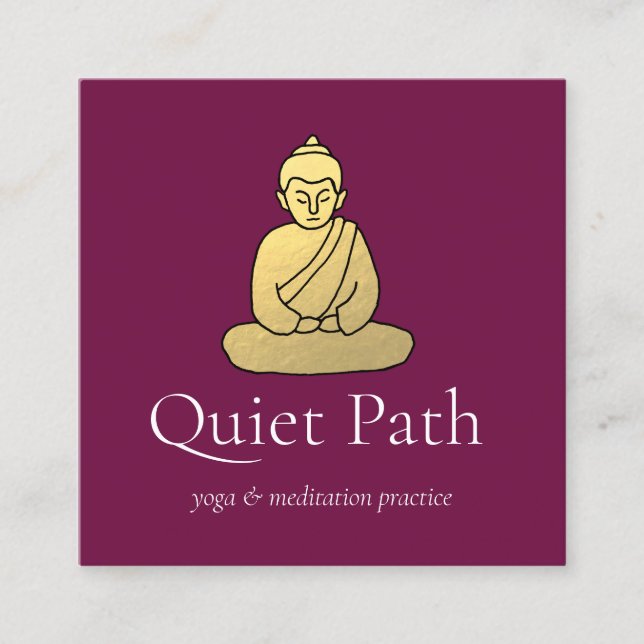 Gold Buddha Meditation Teacher Square Business Card (Front)