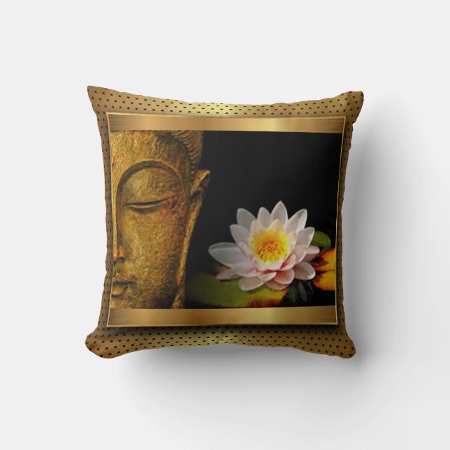 Gold Buddha With Lotus Flower Throw Pillow (Front)
