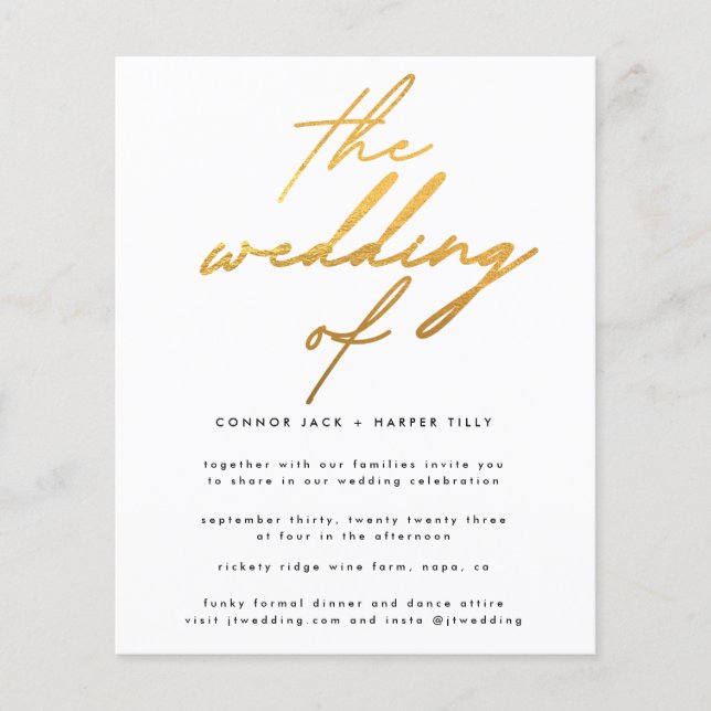 GOLD Budget Wedding Invite Detail QR Code Modern Flyer (Front)