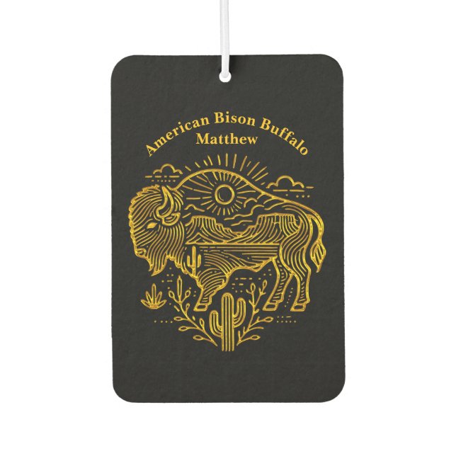 Gold Buffalo Grazing Under The Sun Near Mountains Air Freshener (Front)