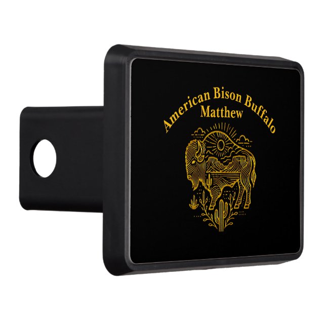 Gold Buffalo Grazing Under The Sun Near Mountains Trailer Hitch Cover (Right)