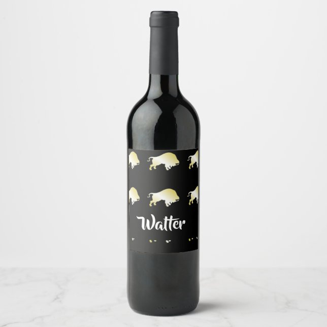 Gold buffalo on black wine label (Front)