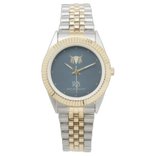 Gold Buffalo Skull Blue Metallic Watch
