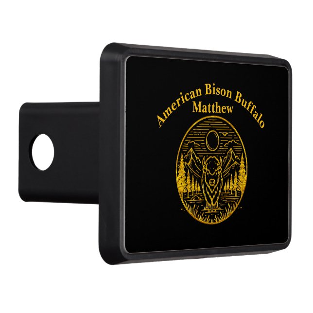 Gold Buffalo Stands Majestically in Nature Scene Trailer Hitch Cover (Right)
