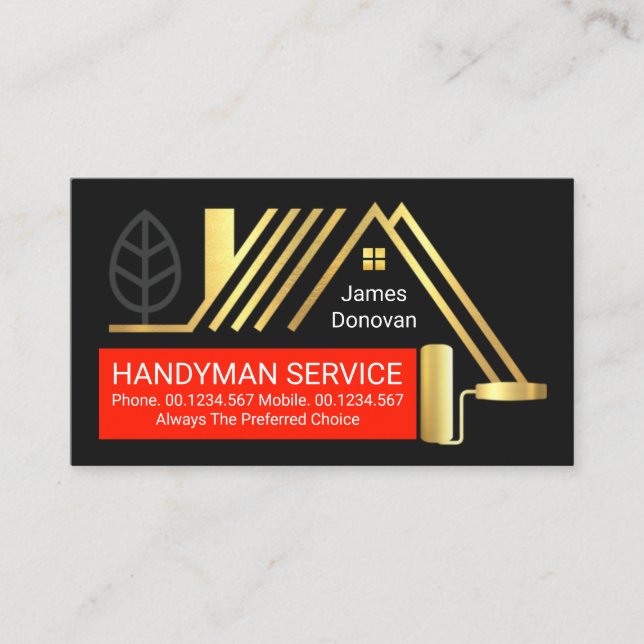 Gold Building Frame Roller Handyman Brush Business Card (Front)