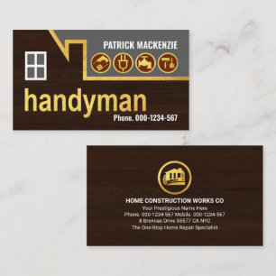 Gold Building Rooftop Handyman Tools Business Card
