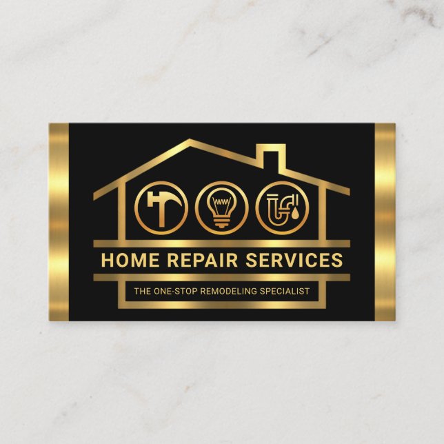 Gold Building Structure Handyman Tools Business Card (Front)