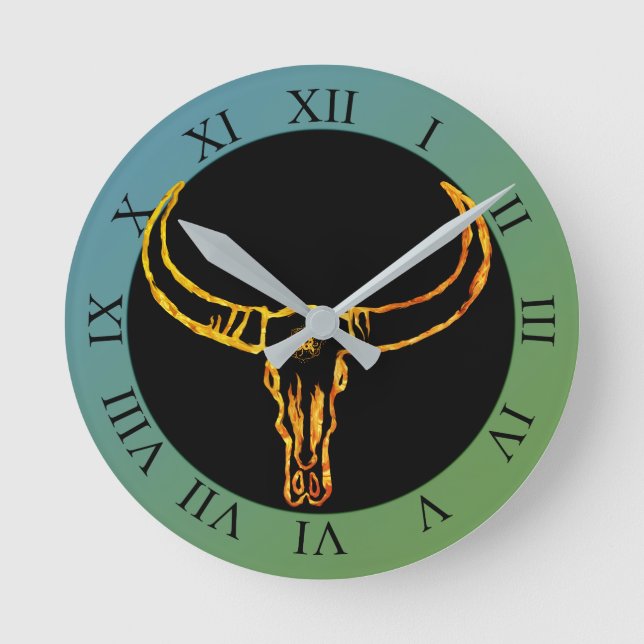 Gold Bull Skull  Wall Clock (Front)