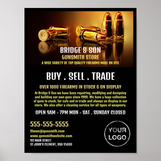 Gold Bullets, Gunsmith, Gunstore Advertising Poster (Front)