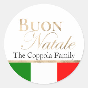 Gold Buon Natale Italian Flag Christmas Classic Round Sticker