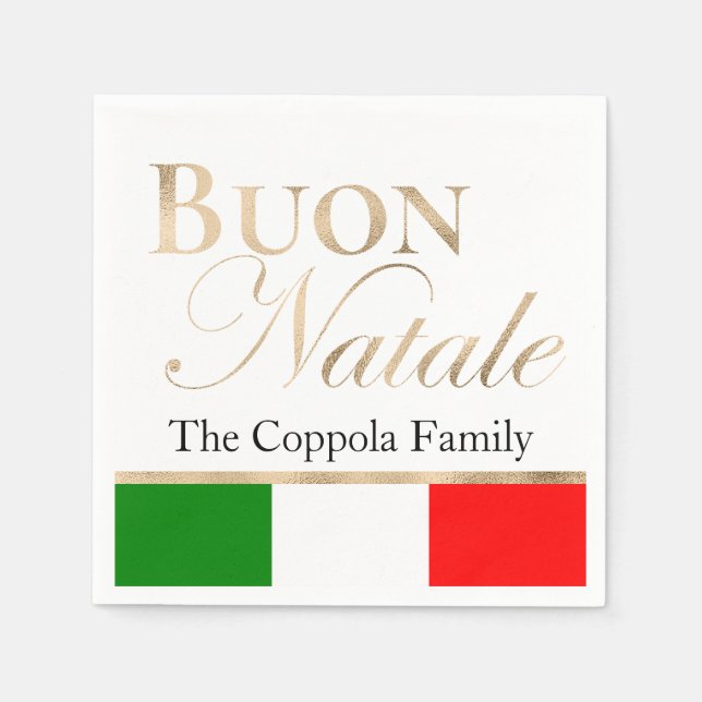 Gold Buon Natale Italian Flag Christmas Napkin (Front)