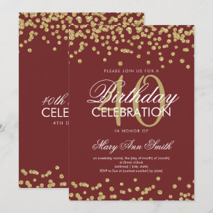 Gold Burgundy 40th Birthday Party Glitter Confetti Invitation