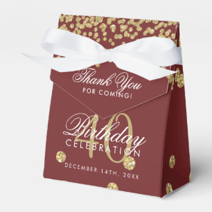 Gold Burgundy 40th Birthday Thank You Confetti Favor Box