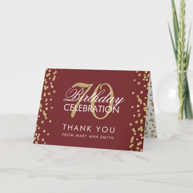 Gold Burgundy 70th Birthday Thank you Glitter (Front)
