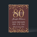 Gold Burgundy 80th Birthday Save the Date Details Invitation<br><div class="desc">Elegant "70th Birthday Party" design with faux glitter confetti & details text. Easy to use and easy to personalize. Order Today!</div>