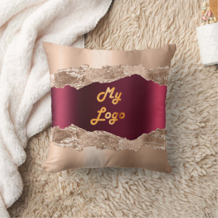 Gold burgundy agate marble name business logo throw pillow