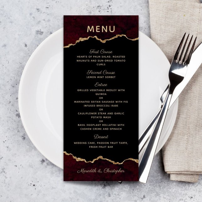 Gold Burgundy Agate Wedding Menu (Creator Uploaded)