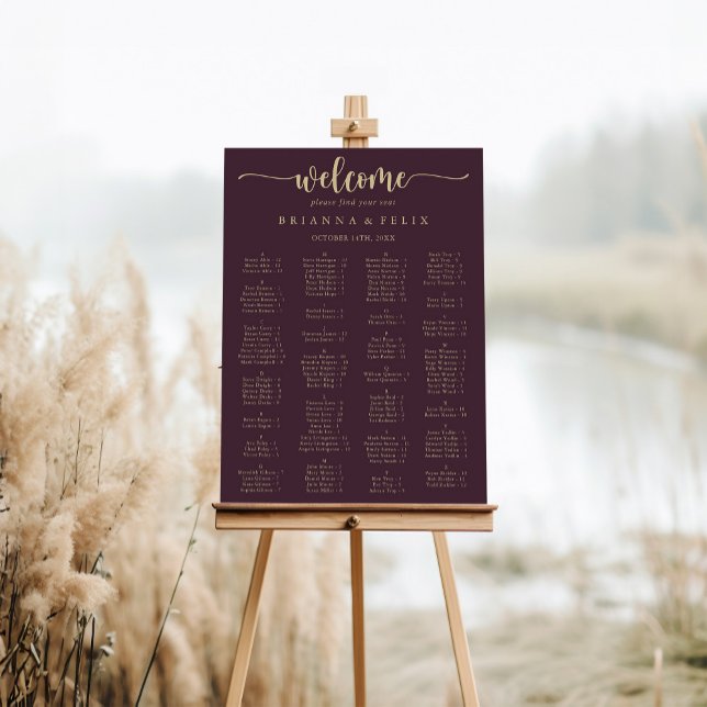Gold Burgundy Alphabetical Seating Chart (Creator Uploaded)