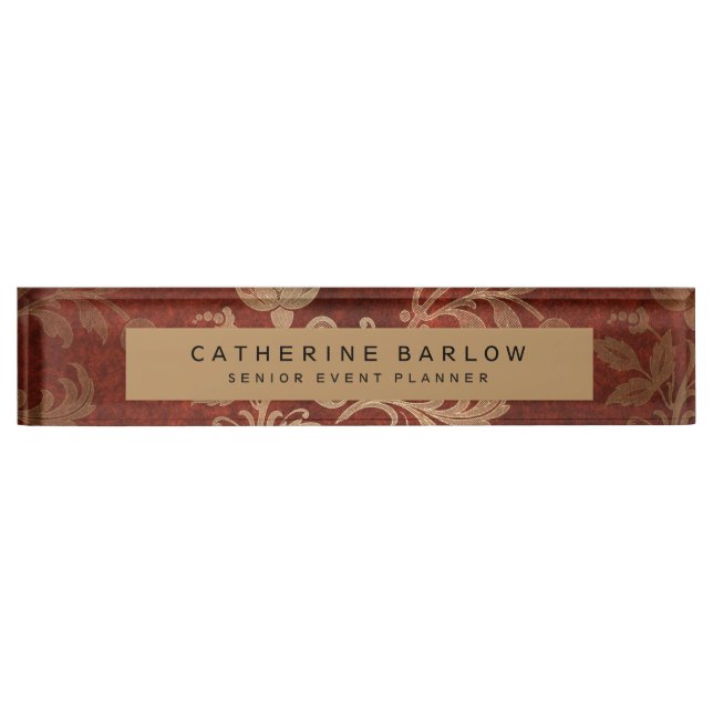 Gold Burgundy Antique Floral Nameplate (Front)
