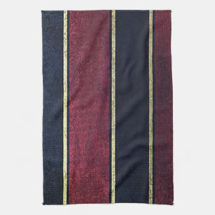 Gold Burgundy Black Stripe Kitchen Hand Towel