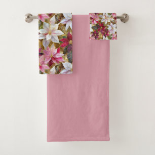 Gold Burgundy Bronze Pink Red White Poinsettia Bath Towel Set