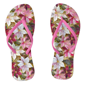 Gold Burgundy Bronze Pink Red White Poinsettia Flip Flops
